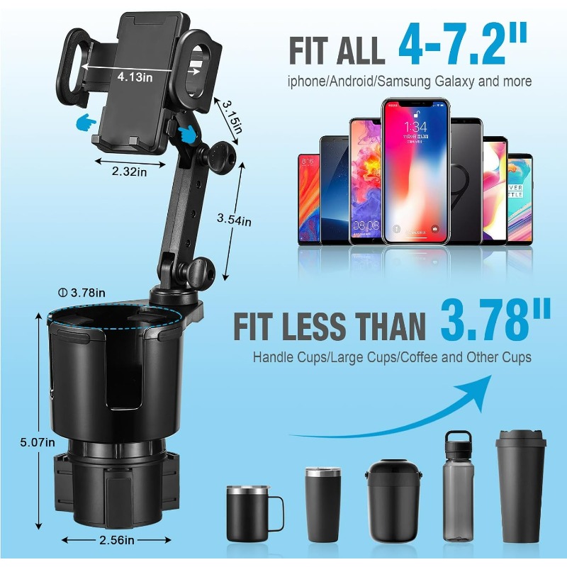 Cup Holder Phone Mount for Car Rotating Long Arm Adjustable Smartphone Holder