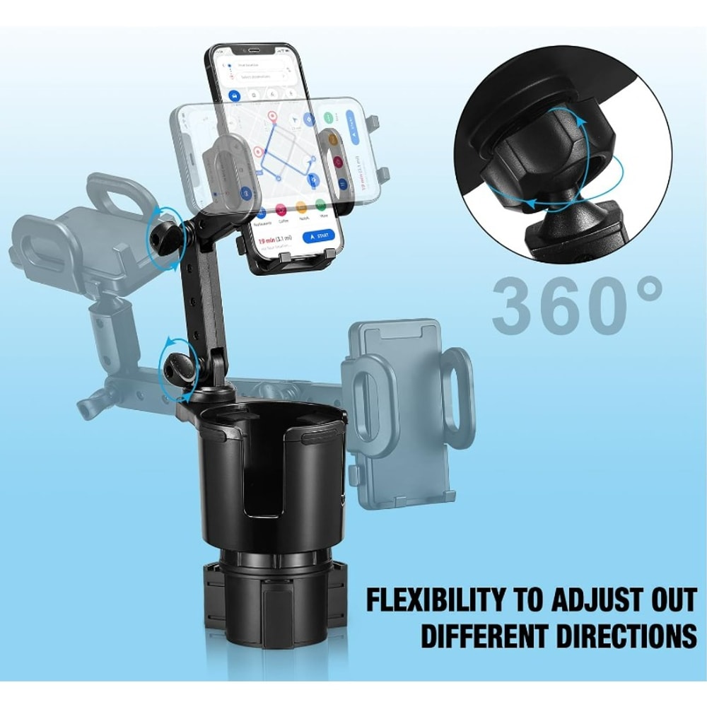 Cup Holder Phone Mount for Car Rotating Long Arm Adjustable Smartphone Holder