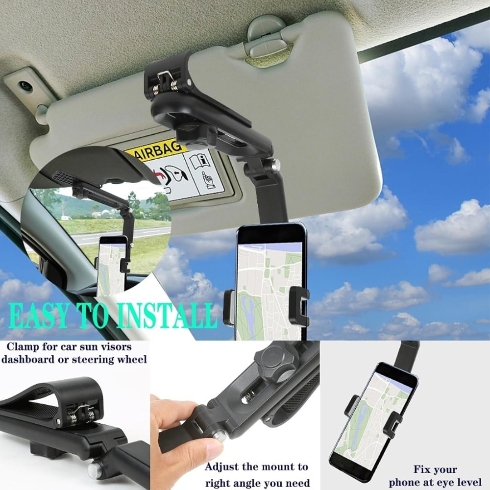 Rotatable Car Sun Visor Phone Holder Foldable Clip Mount for Safe Driving