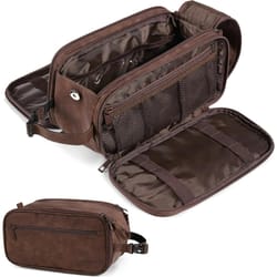 waterproof leather travel toiletry bag for men compact dopp kit organizer for grooming essentials