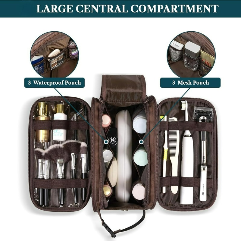 Waterproof Leather Travel Toiletry Bag for Men Compact Dopp Kit Organizer for Grooming Essentials