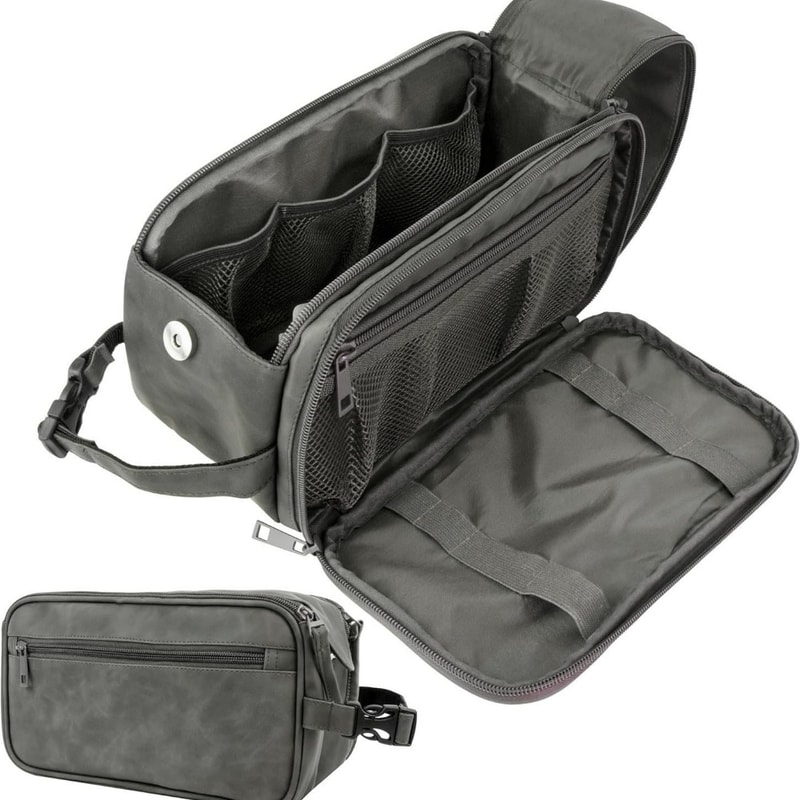 Waterproof Leather Travel Toiletry Bag for Men Compact Dopp Kit Organizer for Grooming Essentials