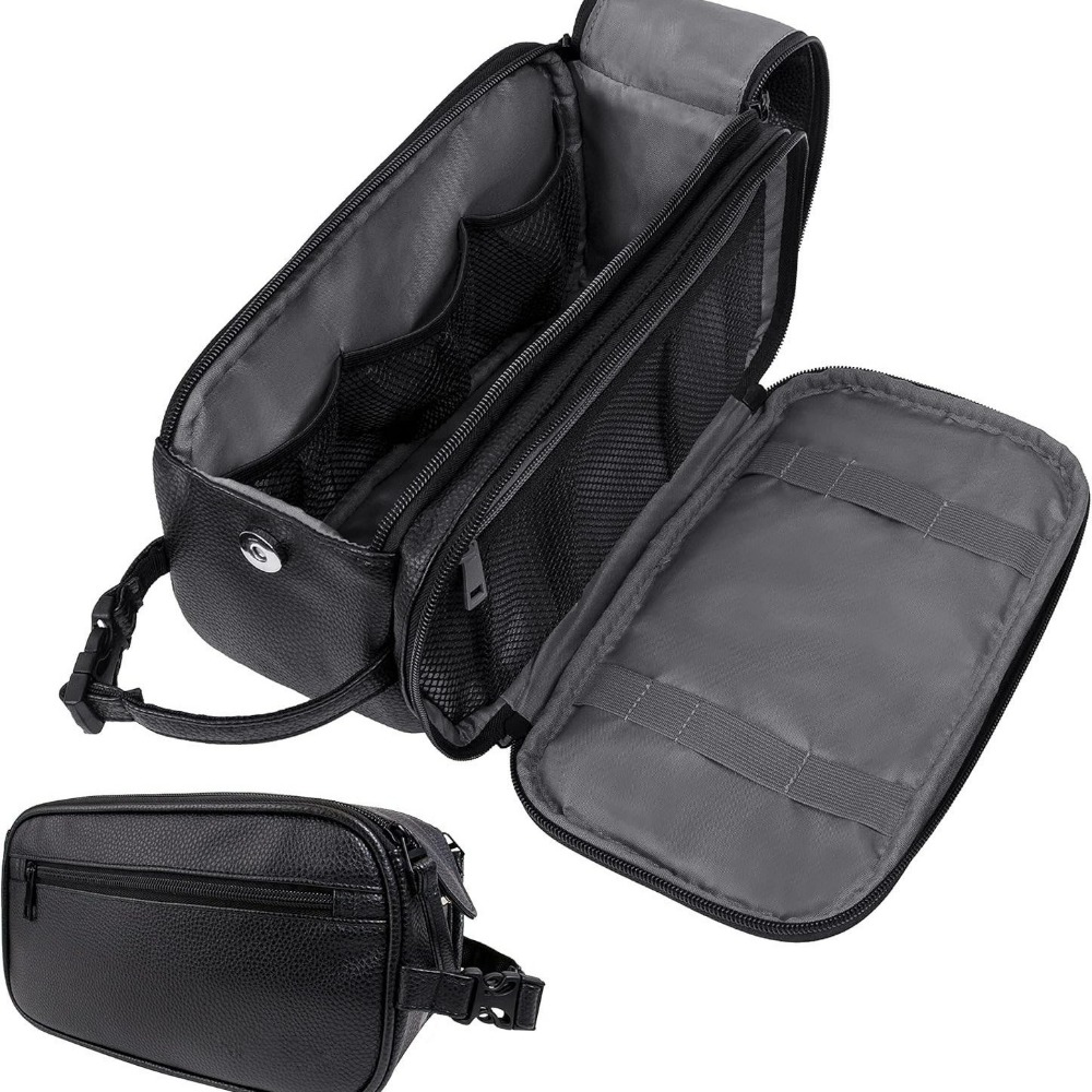 Waterproof Leather Travel Toiletry Bag for Men Compact Dopp Kit Organizer for Grooming Essentials