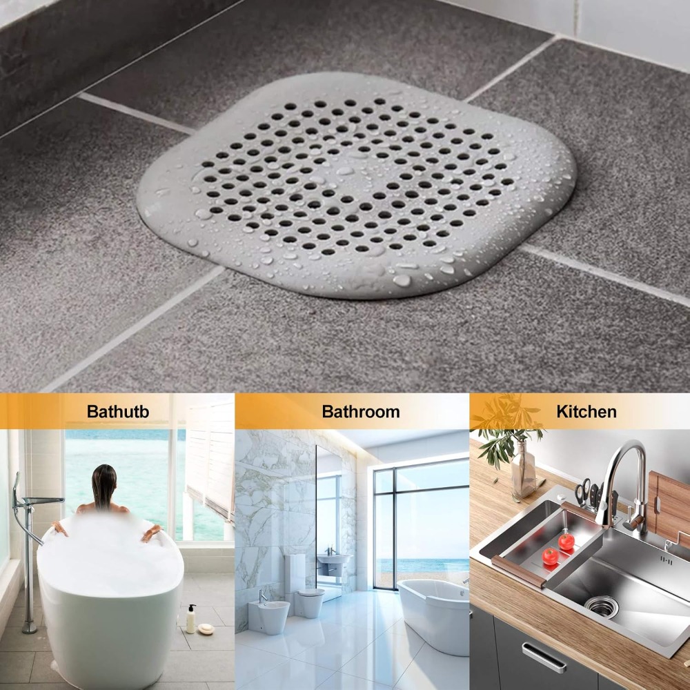 Pack Silicone Hair Drain Catcher Shower Drain Cover with Strong Suction for Bathroom Kitchen