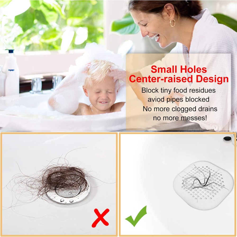 Pack Silicone Hair Drain Catcher Shower Drain Cover with Strong Suction for Bathroom Kitchen