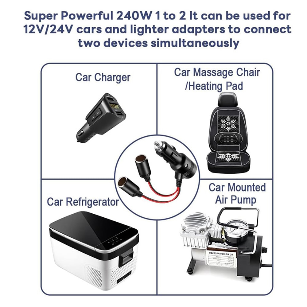 Dual Socket Car Power Splitter Adapter with Switch for GPS Phone Charger Dash Cam