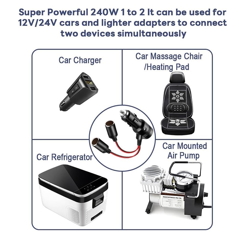 Dual Socket Car Power Splitter Adapter with Switch for GPS Phone Charger Dash Cam