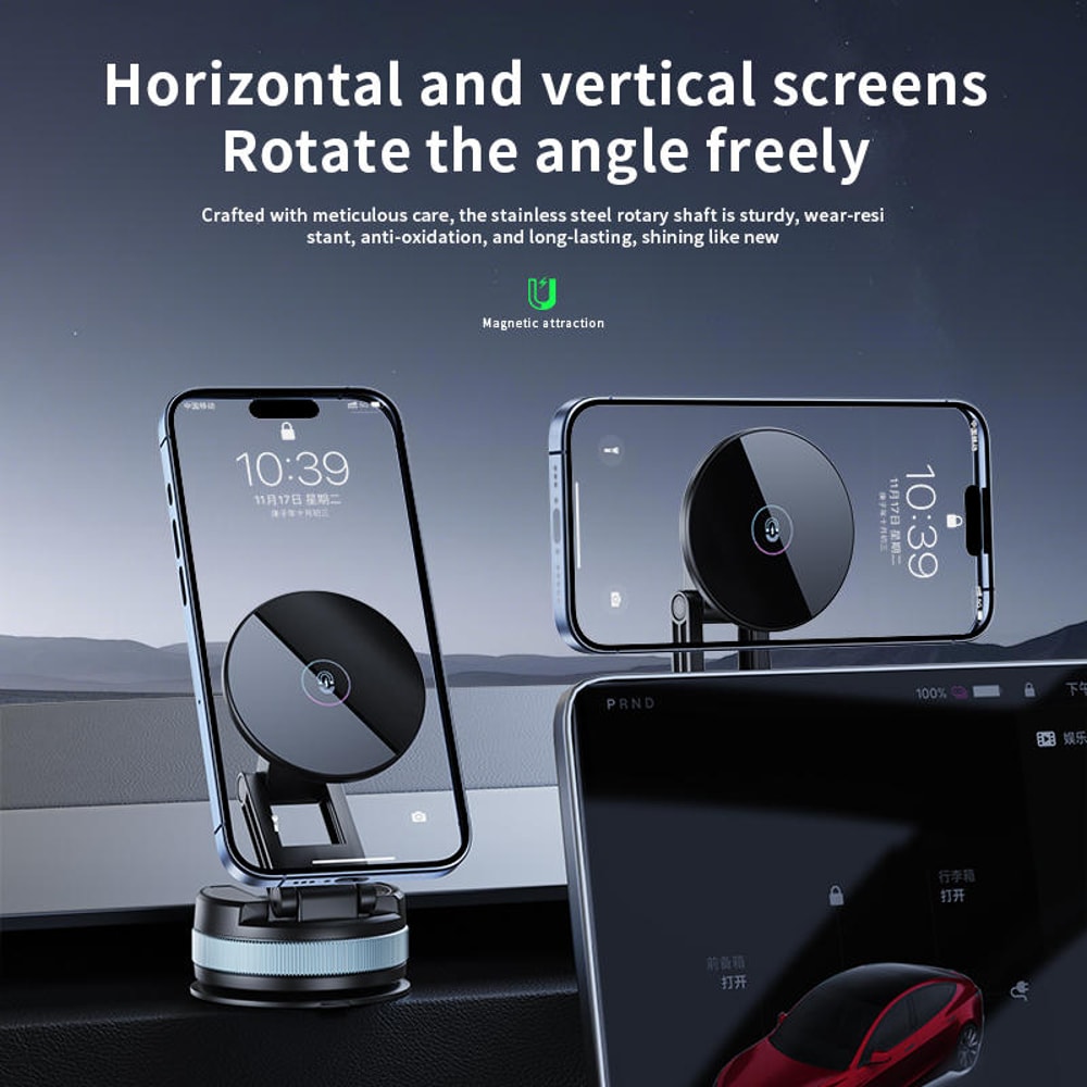 Magnetic Car Phone Mount with Vacuum Suction Foldable Extendable Holder for Dashboard & Windshield