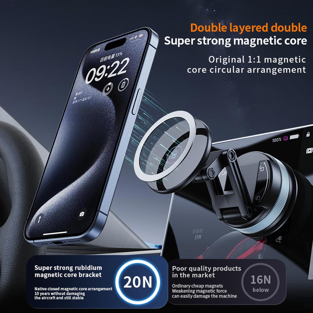 Magnetic Car Phone Mount with Vacuum Suction Foldable Extendable Holder for Dashboard & Windshield