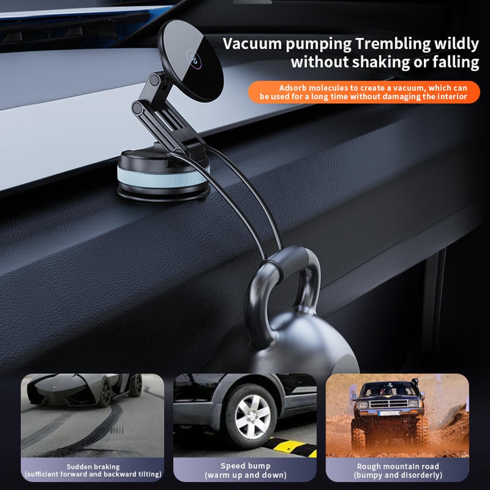 Magnetic Car Phone Mount with Vacuum Suction Foldable Extendable Holder for Dashboard & Windshield