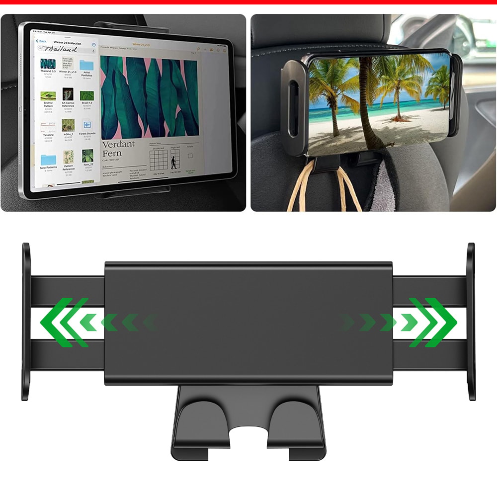 Tesla Back Seat Phone Holder Rotating Tablet Mount with Hooks for Model