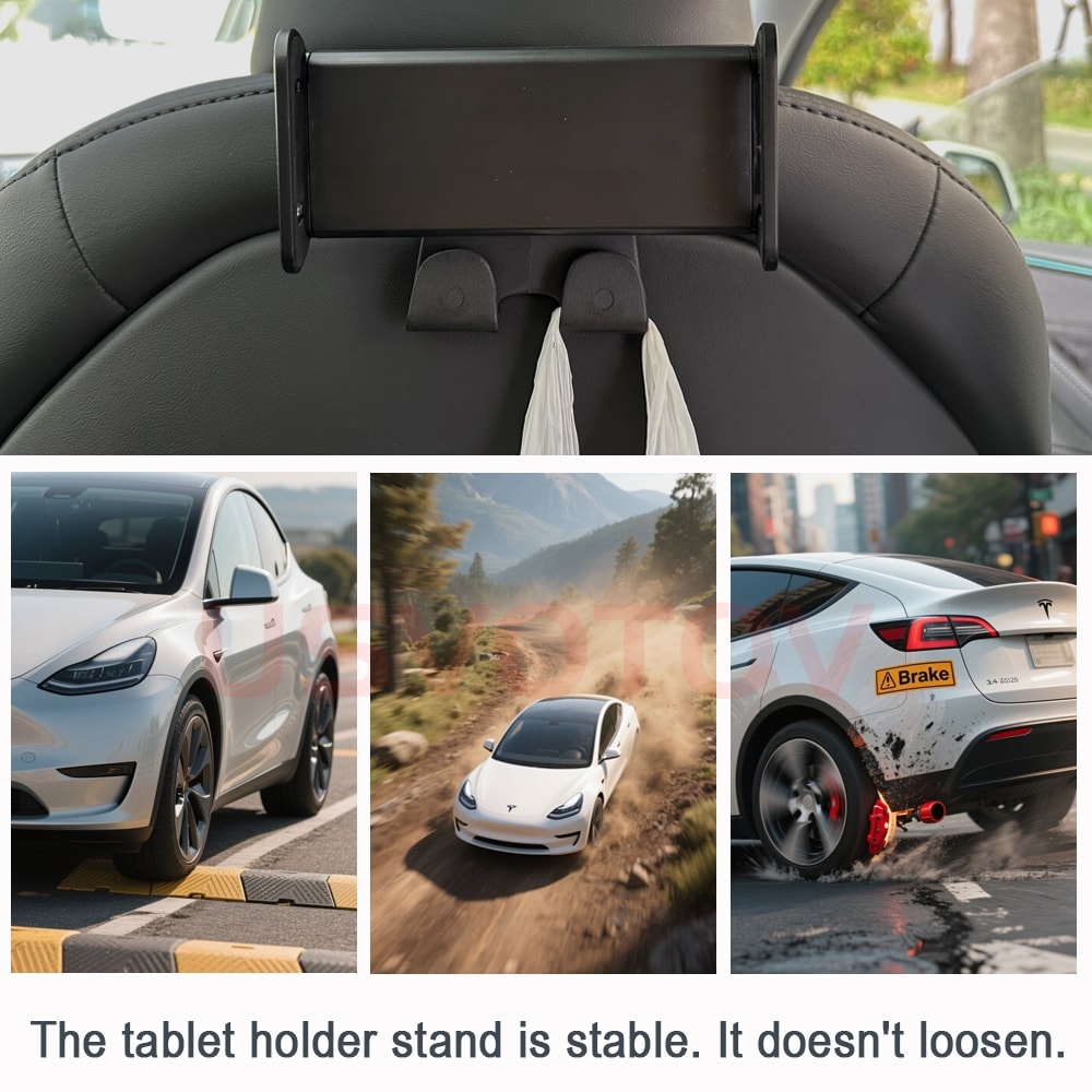 Tesla Back Seat Phone Holder Rotating Tablet Mount with Hooks for Model