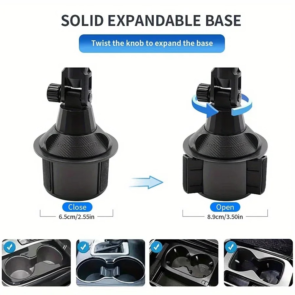 Universal Car Cup Holder Phone & Tablet Mount with Expandable Base and Rotation