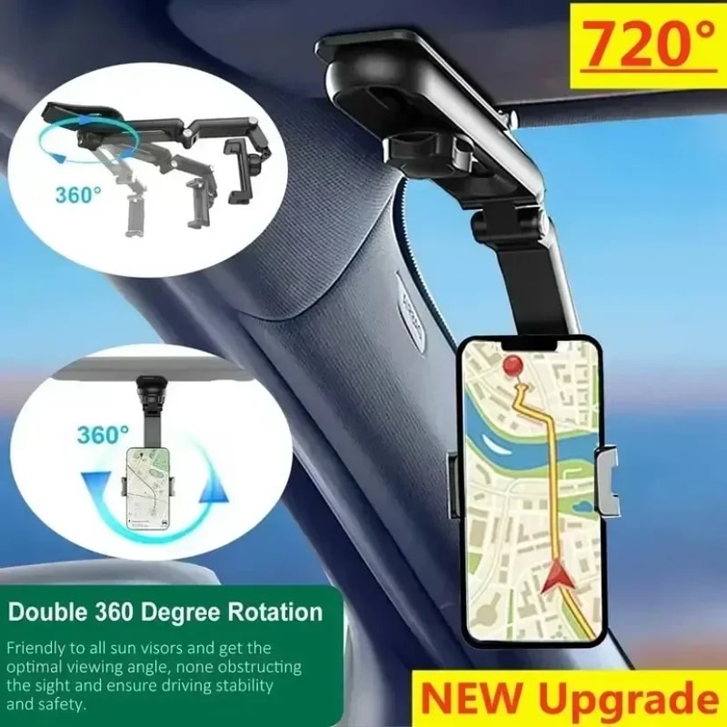 Adjustable Rearview Mirror Phone Mount Universal car phone holder with Rotating Clip