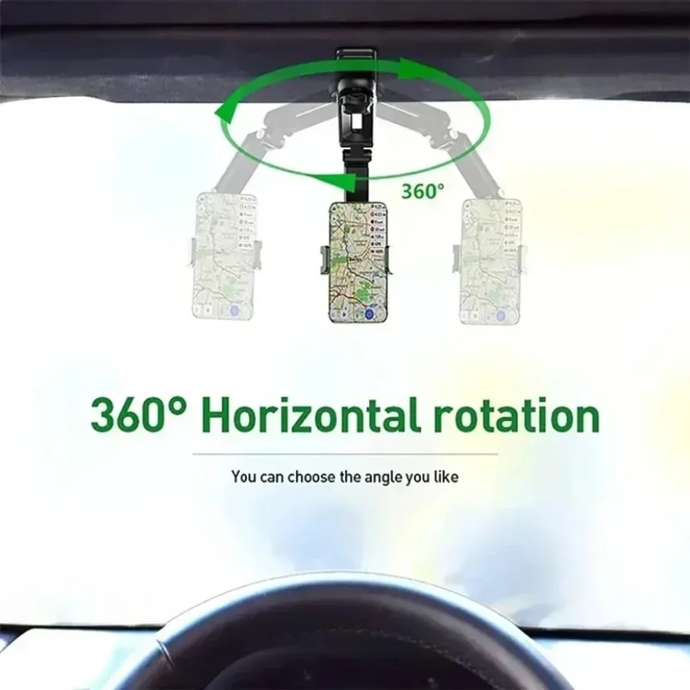 Adjustable Rearview Mirror Phone Mount Universal car phone holder with Rotating Clip