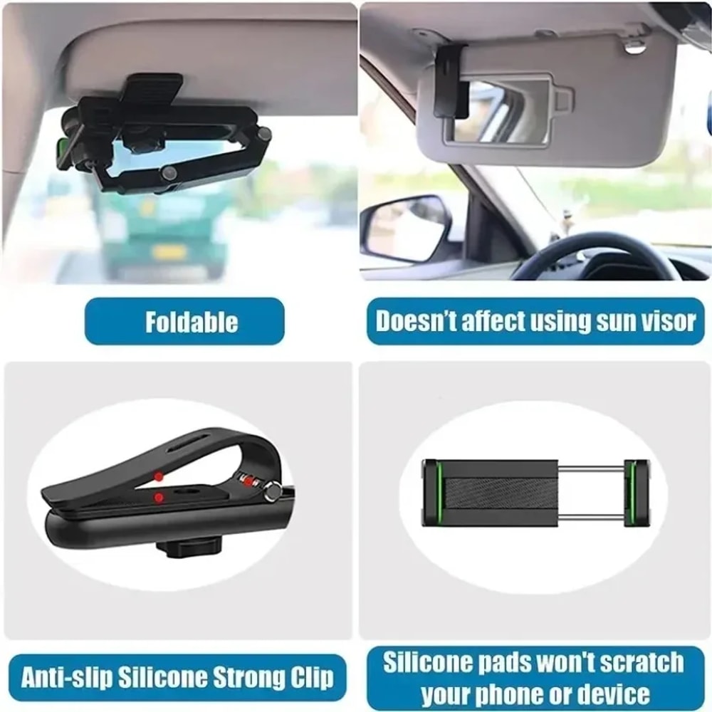 Adjustable Rearview Mirror Phone Mount Universal car phone holder with Rotating Clip