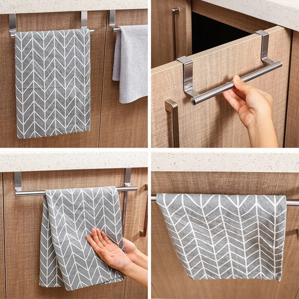 Stainless Steel Cabinet Towel Bar Rack Over Door Holder For Kitchen Bathroom Storage 1