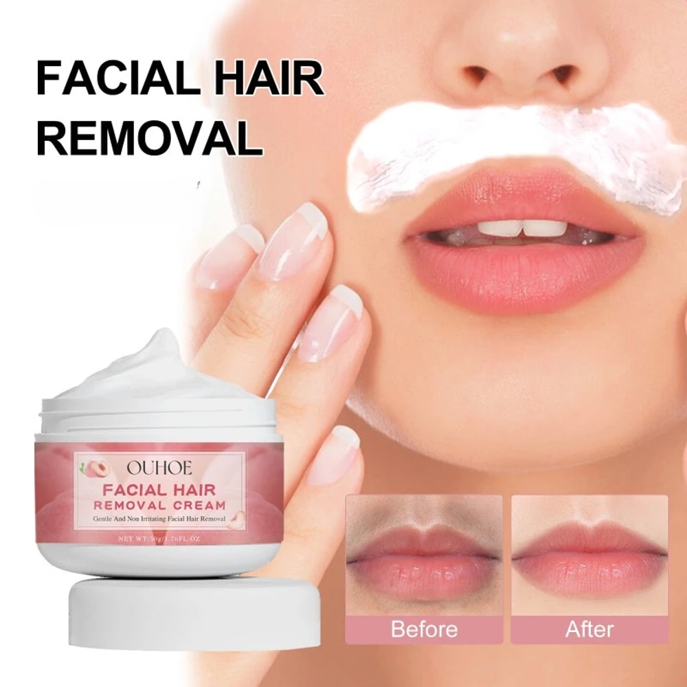 Peach Glow Facial Hair Removal Cream Painless Lip Depilatory with Hair Growth Inhibitor
