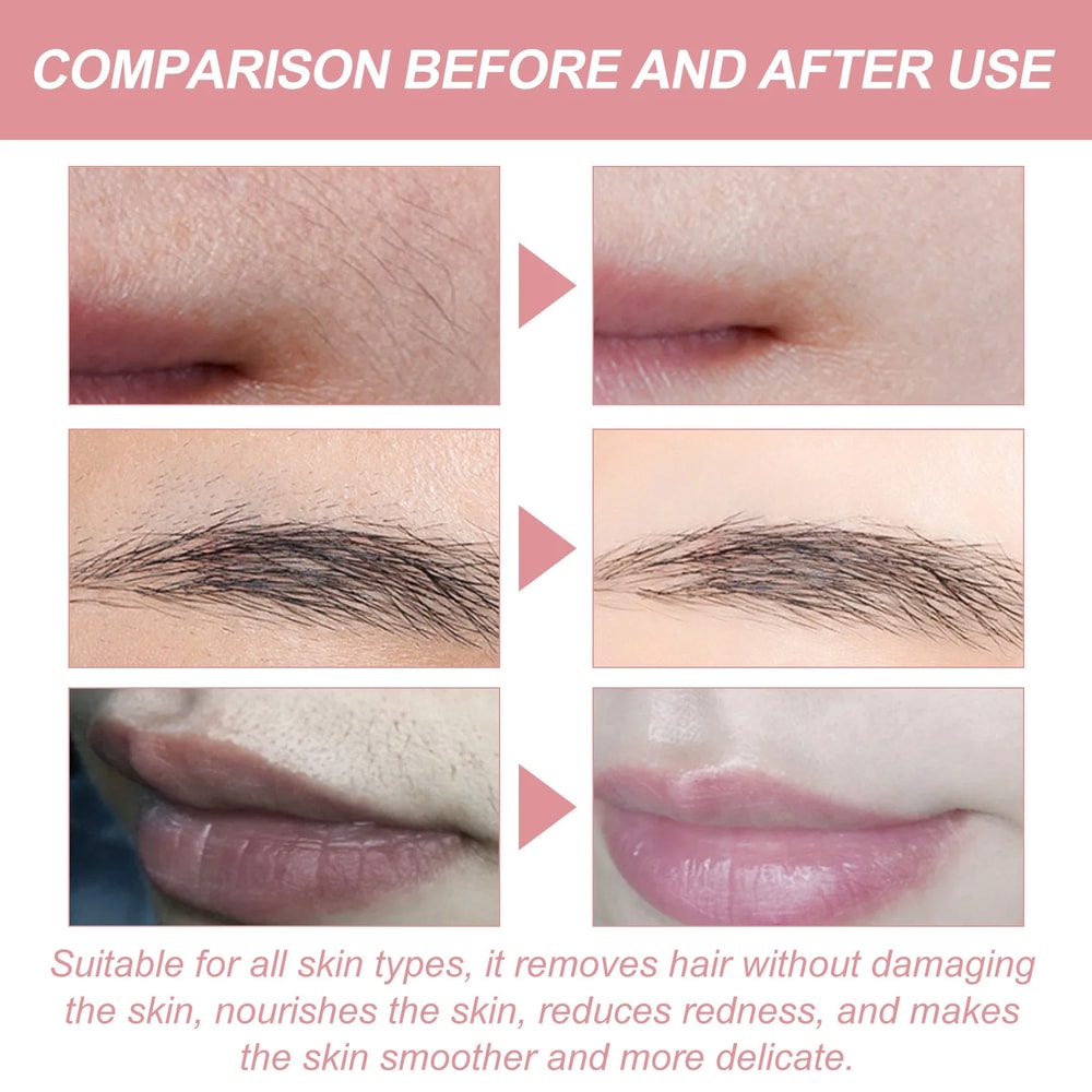 Peach Glow Facial Hair Removal Cream Painless Lip Depilatory with Hair Growth Inhibitor