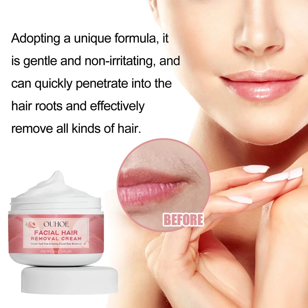 Peach Glow Facial Hair Removal Cream Painless Lip Depilatory with Hair Growth Inhibitor