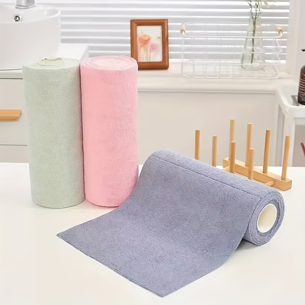 Reusable Microfiber Dish Cloth Roll Double Sided Kitchen Cleaning Cloth for Streak Free Shine
