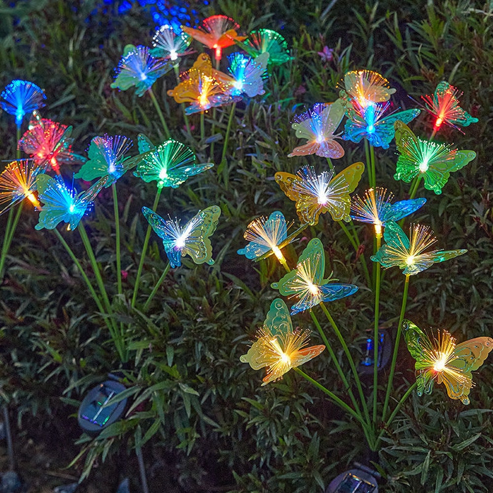 Solar Butterfly Garden Lights Outdoor Fiber Optic Lawn Decor Head Waterproof