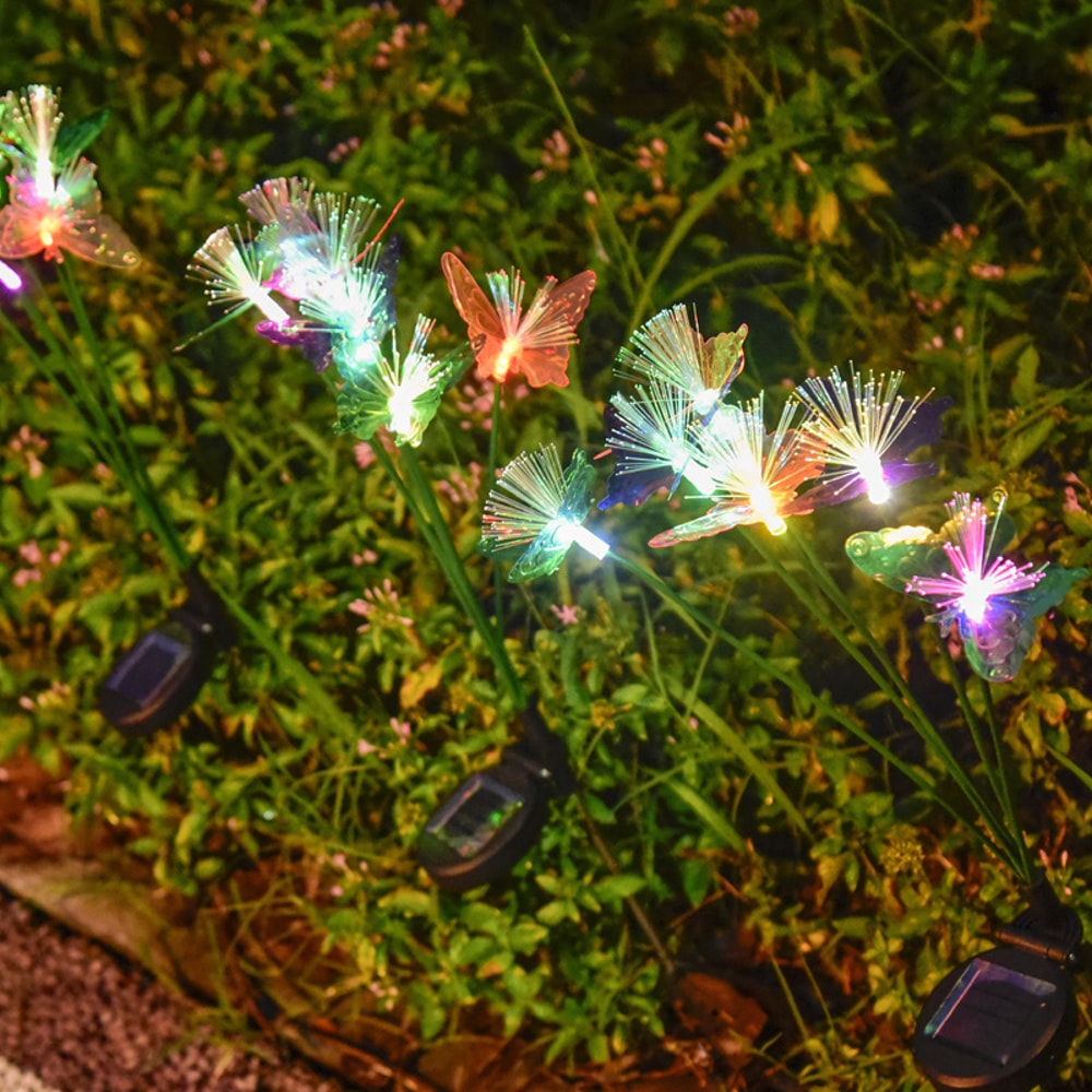 Solar Butterfly Garden Lights Outdoor Fiber Optic Lawn Decor Head Waterproof