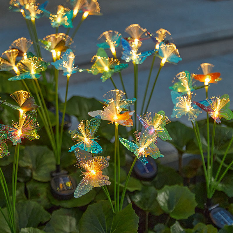 Solar Butterfly Garden Lights Outdoor Fiber Optic Lawn Decor Head Waterproof