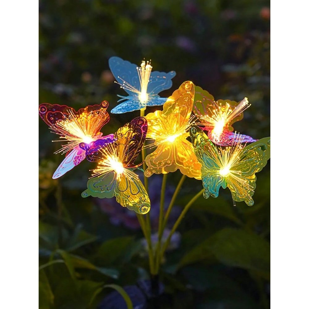 Solar Butterfly Garden Lights Outdoor Fiber Optic Lawn Decor Head Waterproof