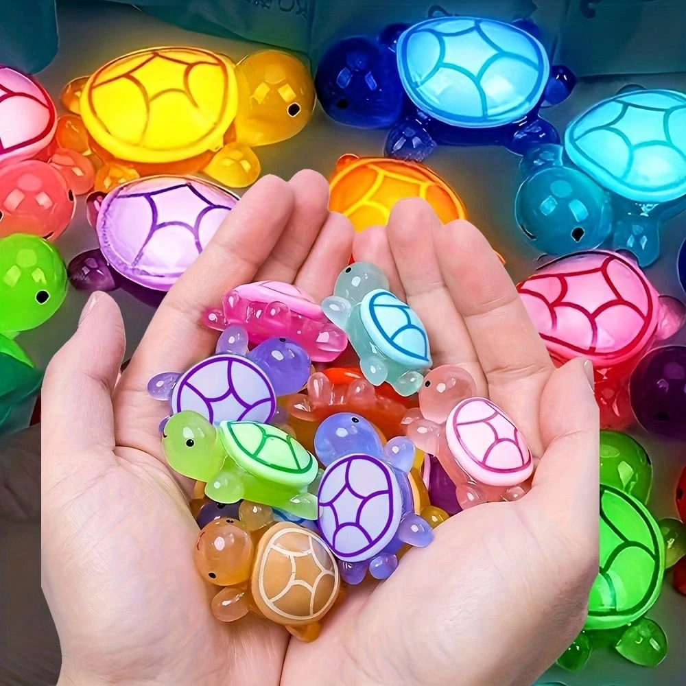 Glow In The Dark Mini Turtle Figurines Set Luminous Plastic DIY Craft Party Favors 0
