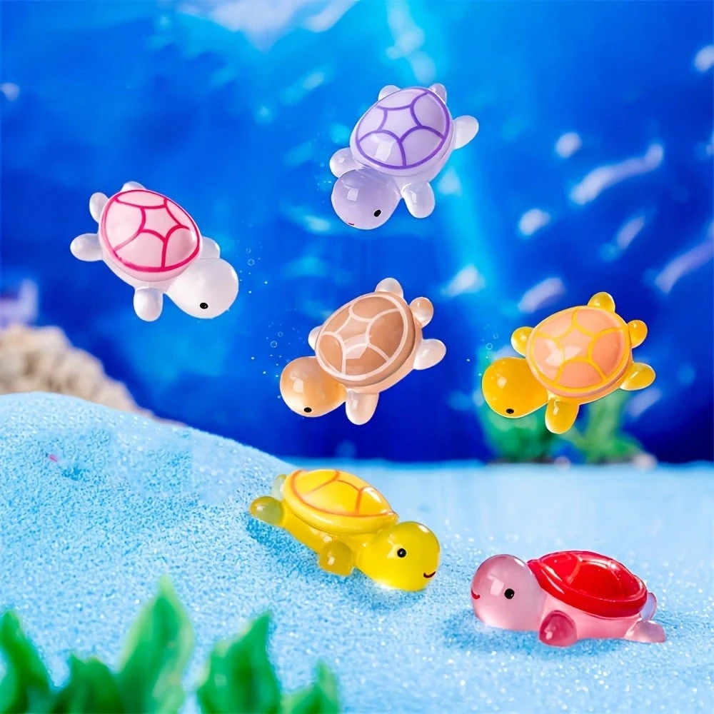 Glow In The Dark Mini Turtle Figurines Set Luminous Plastic DIY Craft Party Favors 4