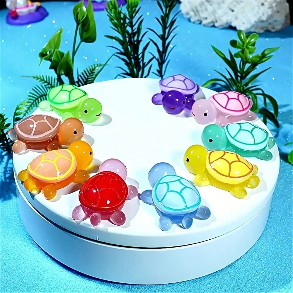 Glow In The Dark Mini Turtle Figurines Set Luminous Plastic DIY Craft Party Favors 5