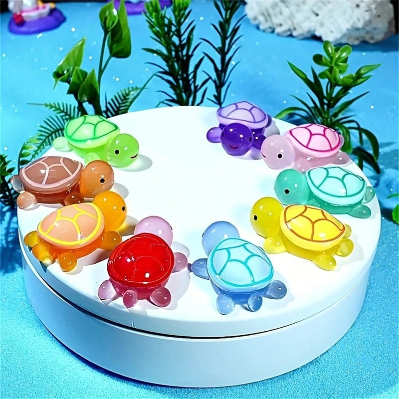 Glow In The Dark Mini Turtle Figurines Set Luminous Plastic DIY Craft Party Favors 5