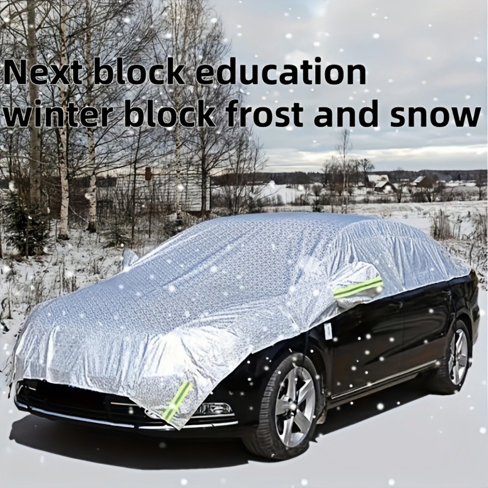 All Weather Half Car Cover for Sedans Waterproof UV Snow Shield for Windshield & Roof Protection