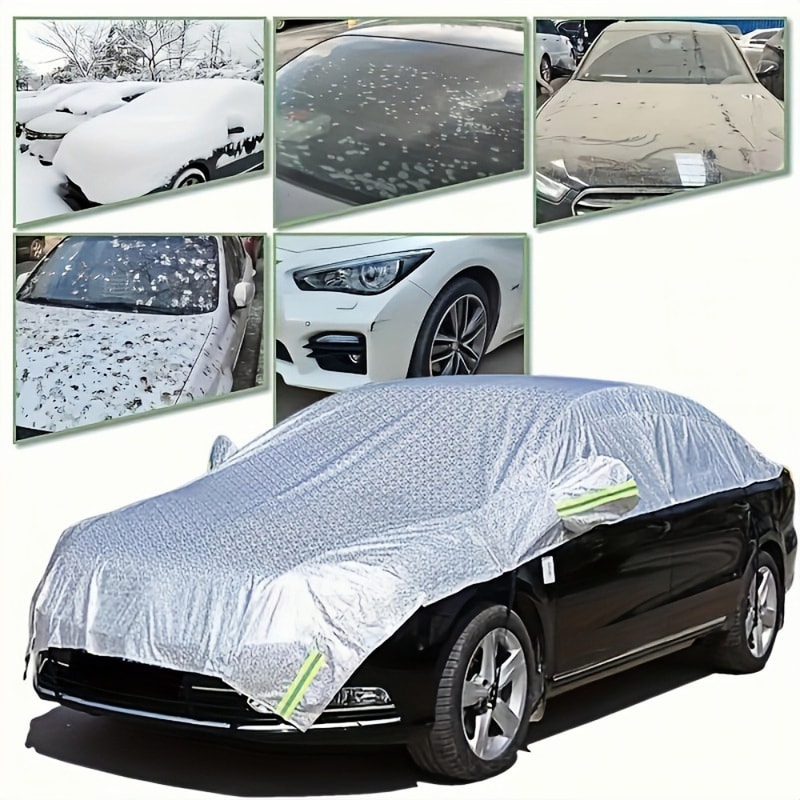 All Weather Half Car Cover for Sedans Waterproof UV Snow Shield for Windshield & Roof Protection