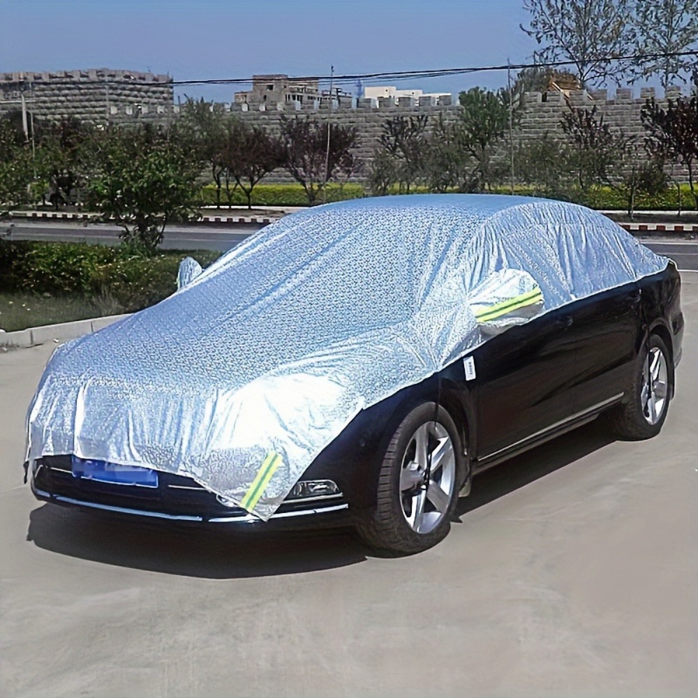 All Weather Half Car Cover for Sedans Waterproof UV Snow Shield for Windshield & Roof Protection