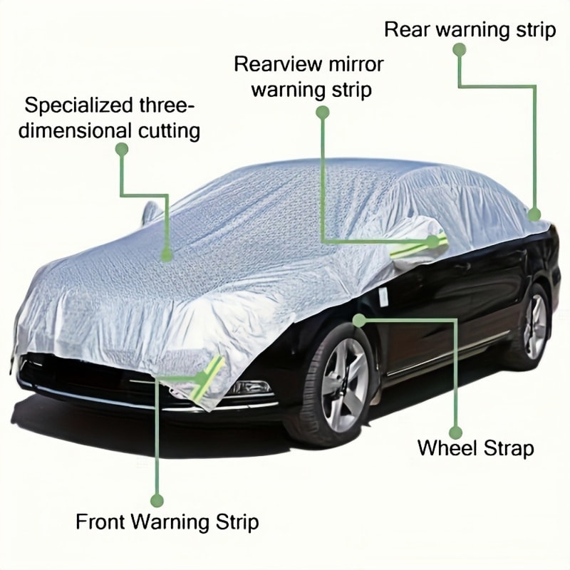 All Weather Half Car Cover for Sedans Waterproof UV Snow Shield for Windshield & Roof Protection