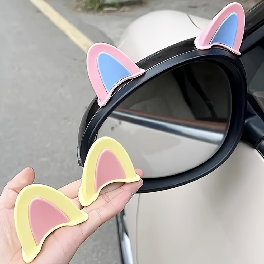 Cat Ear Steering Wheel Cover Cute Kawaii Car Decor Non Slip Grip Set 4