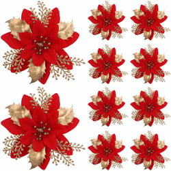 glitter artificial poinsettia flowers set festive christmas tree & wreath decor