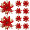 Glitter Artificial Poinsettia Flowers Set Festive Christmas Tree Wreath Decor 5