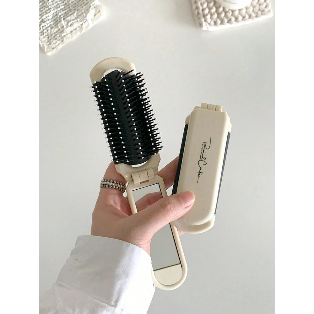Foldable Pocket Comb with Mirror Portable Travel Hair Brush Compact Styling Tool