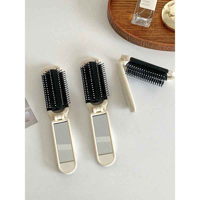 Foldable Pocket Comb with Mirror Portable Travel Hair Brush Compact Styling Tool