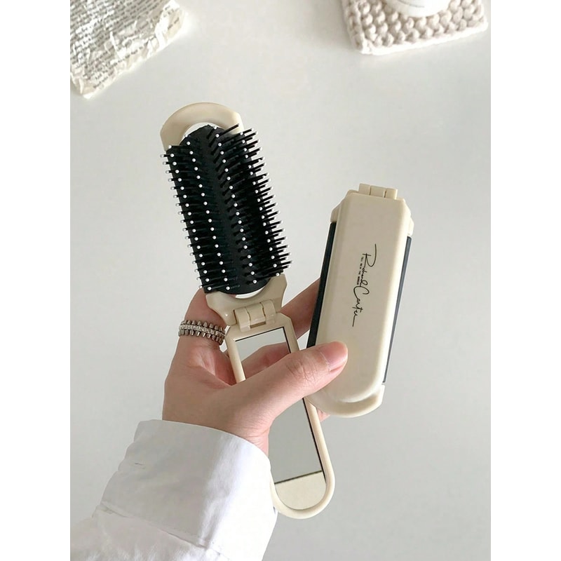 Foldable Pocket Comb with Mirror Portable Travel Hair Brush Compact Styling Tool