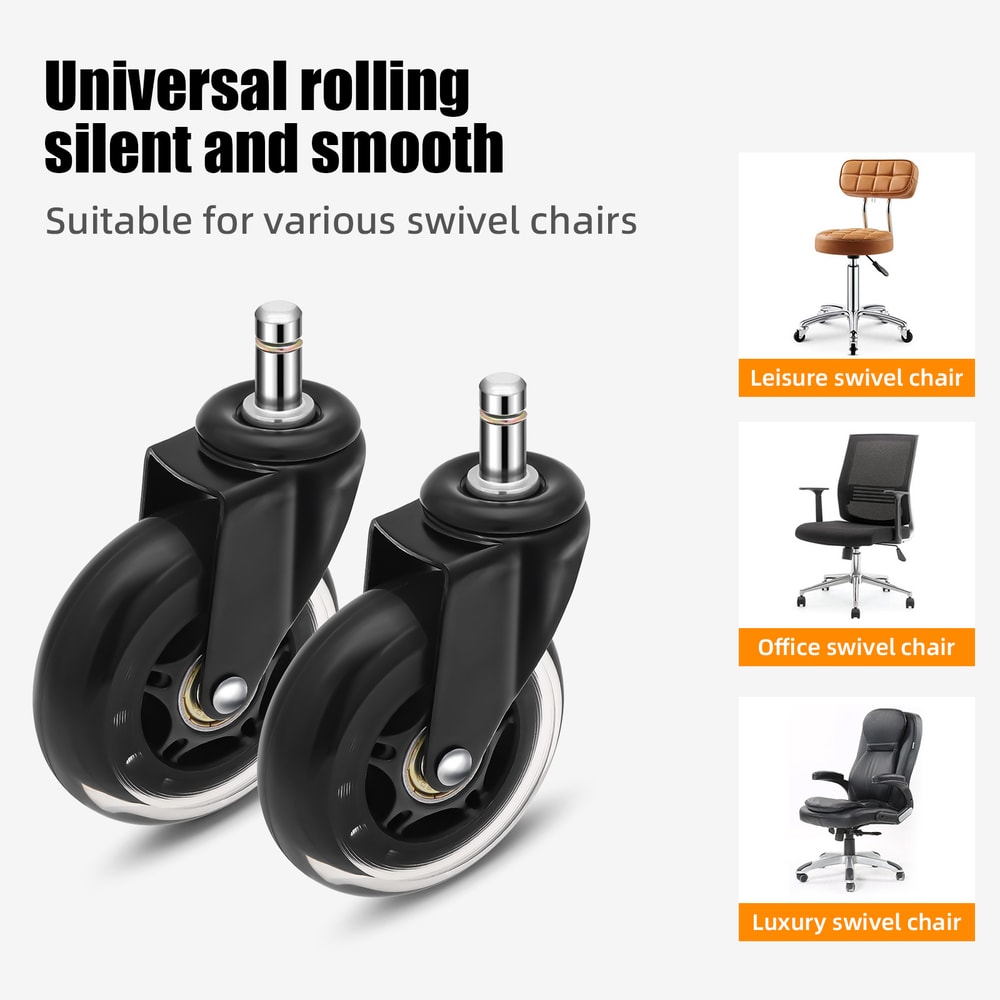 Silent Glide Office Chair Wheels Set Smooth Rolling Replacement Casters Swivel Heavy Duty 1