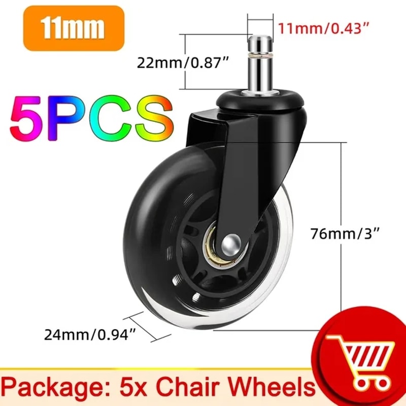 Silent Glide Office Chair Wheels Set Smooth Rolling Replacement Casters Swivel Heavy Duty 7