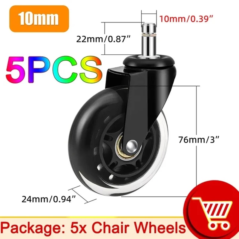 Silent Glide Office Chair Wheels Set Smooth Rolling Replacement Casters Swivel Heavy Duty 6