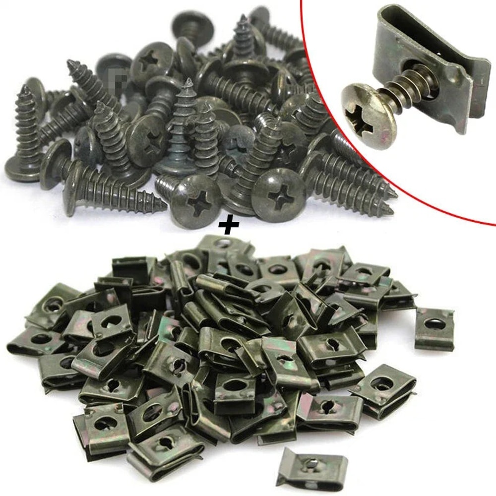 Universal Car Body Fastener Kit Anti Rust Car Screw Clips U Type Metal Bumper Retainer Set 6