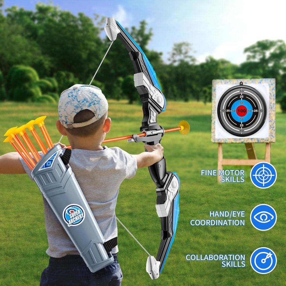 LED Light Up Kids Bow And Arrow Set With Target Quiver And Suction Arrows Outdoor Archery Toy 2