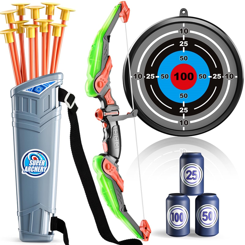 LED Light Up Kids Bow And Arrow Set With Target Quiver And Suction Arrows Outdoor Archery Toy 3