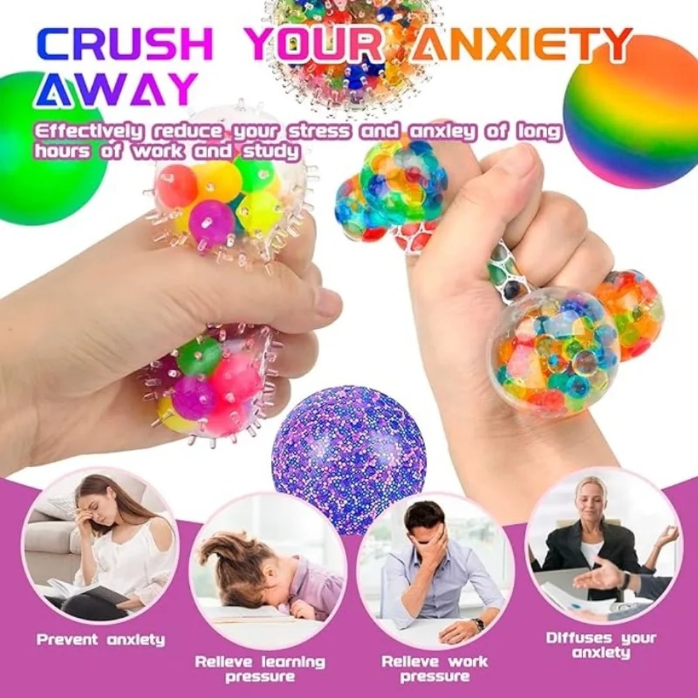 Rainbow Mini Squishy Stress Balls Set Sensory Fidget Toy for Anxiety Relief